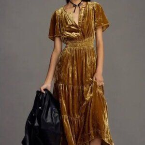 Anthropologie The Somerset Maxi Dress: Velvet Edition Gold - NWOT